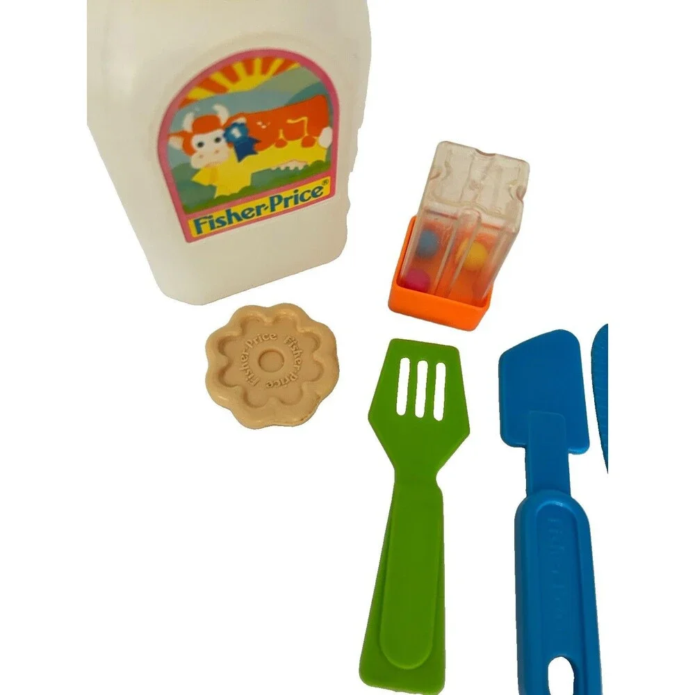 Fisher Price Fun with Food Lot of 7 Milk Bottle Utensils Saltshaker Cookie VTG